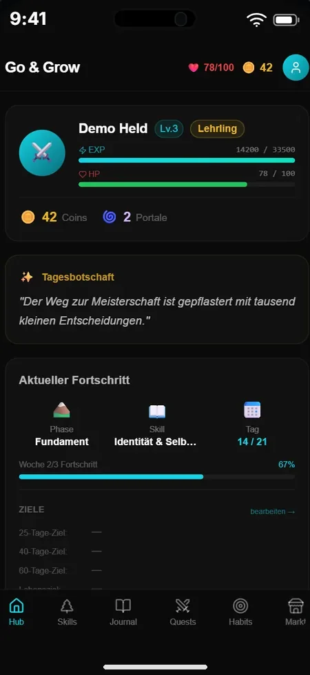 Startseite der App am 20. März 2026