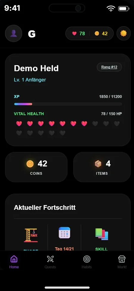 Startseite der App am 17. April 2026