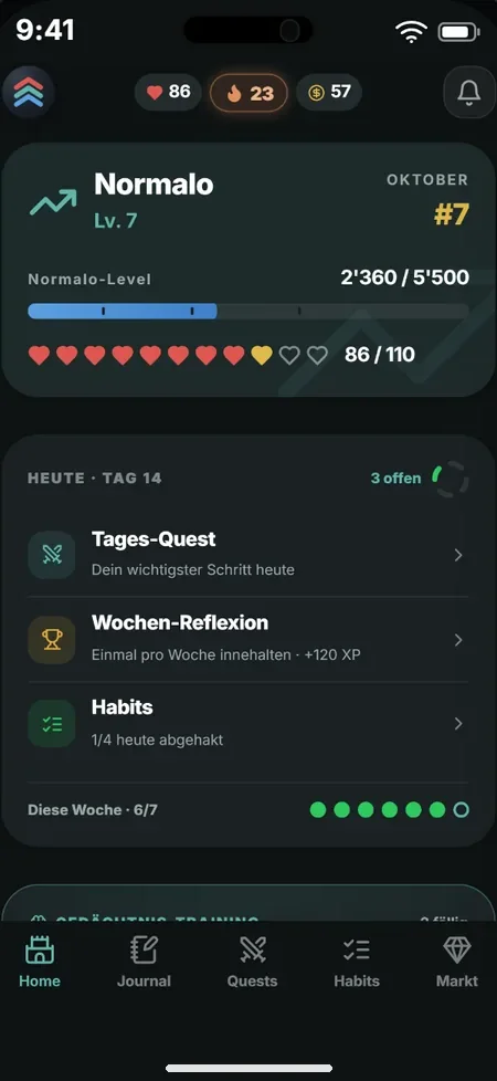 Startseite der App heute