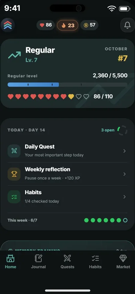 Startseite der App heute