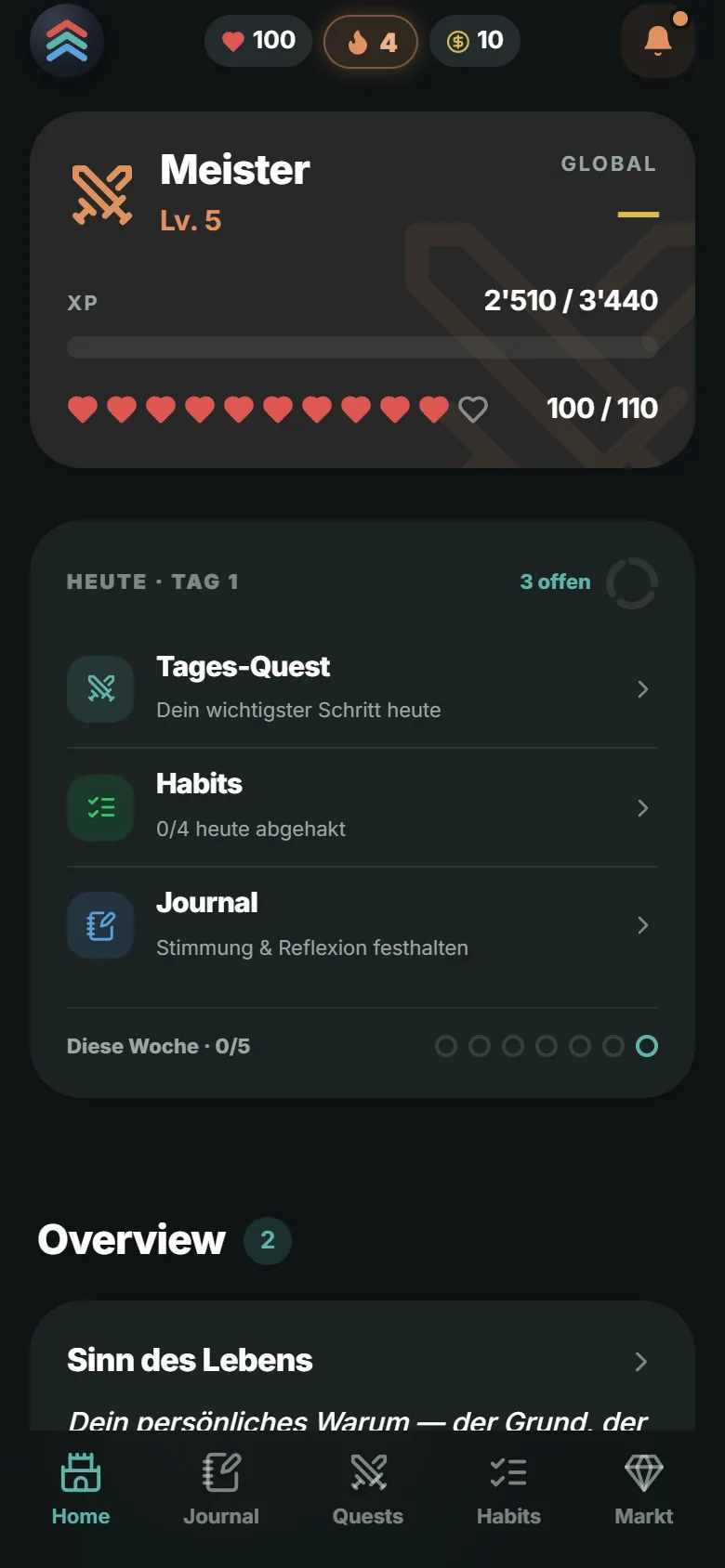 Home screen today: teal as the only brand colour, calm spacing